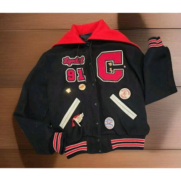 Vintage 1991 Nelson’s Letterman Varsity Jacket Black & Red Wool Snaps Sz 44